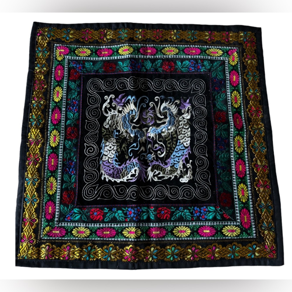 VINTAGE Rare Floral Embroidered Boho Multicoloured Cushion Cover Pillowcase